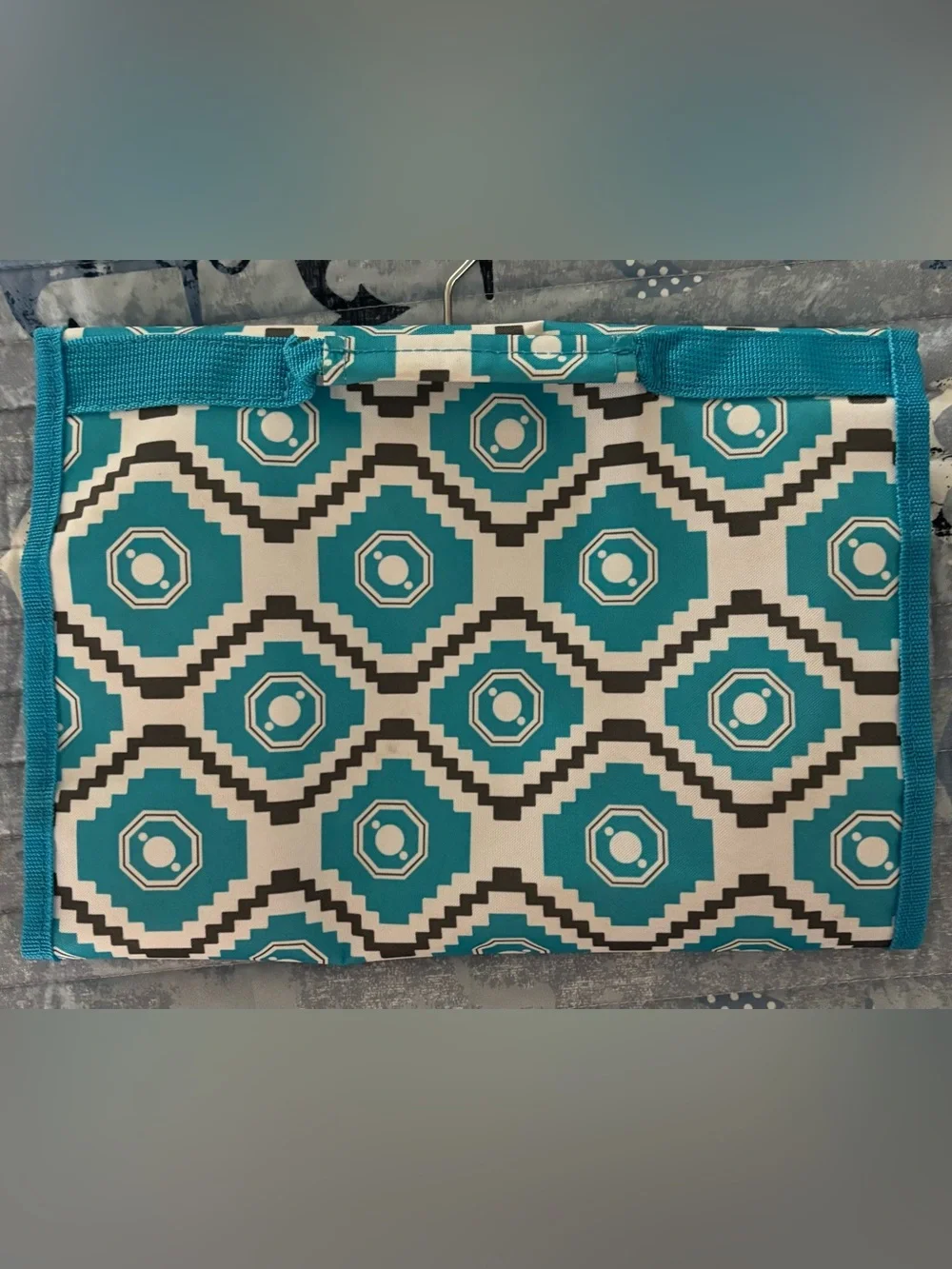Blue Hanging Pocket Jewelry Organizer with Clear Zip Pouches